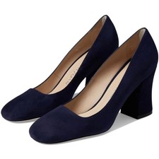 Stuart Weitzman Curveblock 85 Blue Suede Block Heel Pumps Women s Size 5