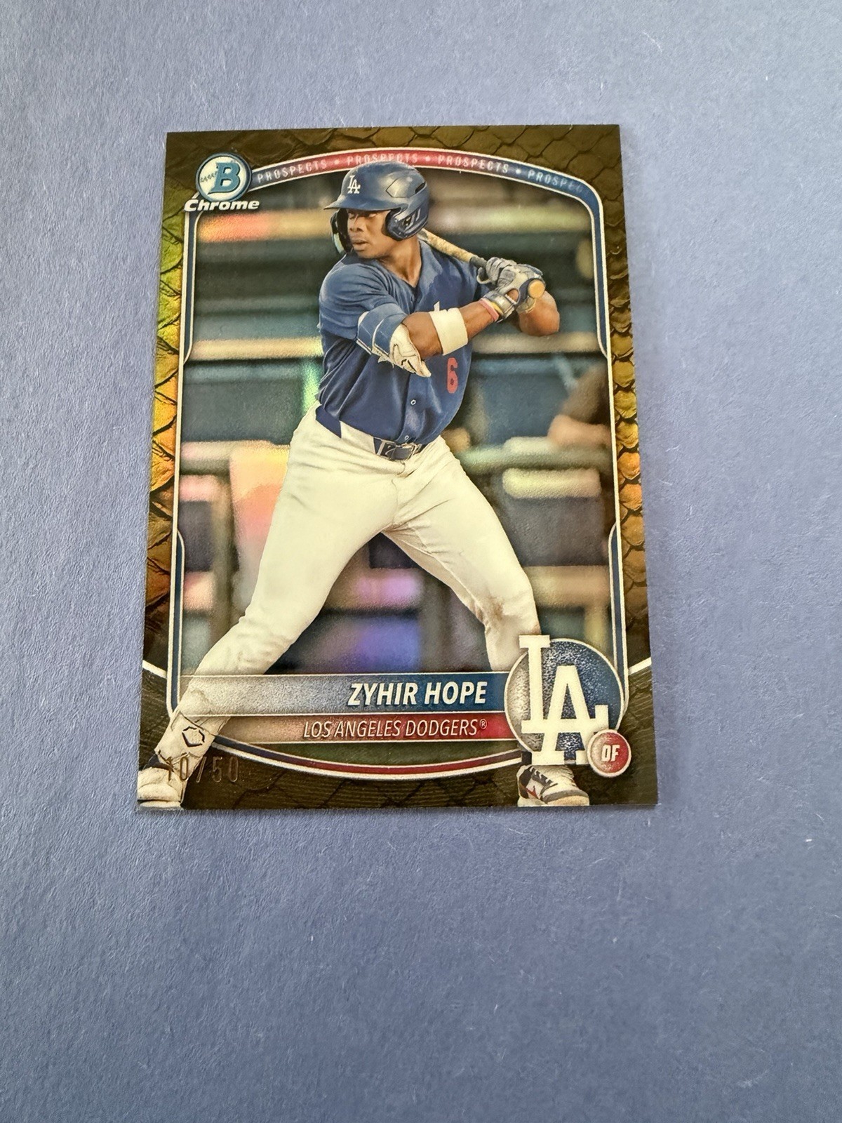 2025 Bowman Chrome Prospects Zyhir Hope #BCP-2 Gold Reptilian Refractor /50 (RC)