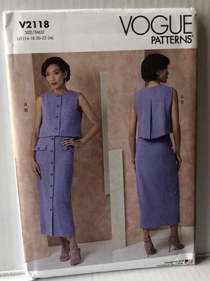Vogue Sewing Patterns V2118 Misses Top And Skirt Sizes 16-24 New Uncut.
