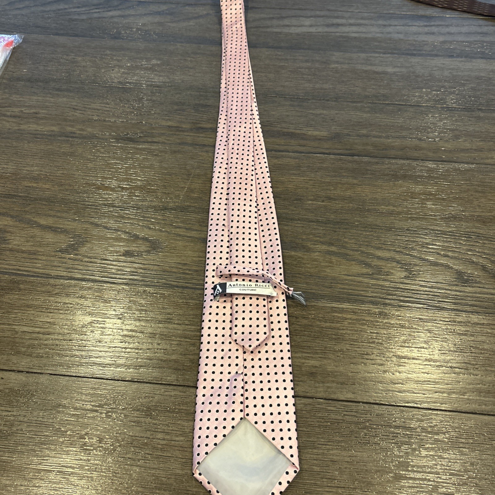 Men's Neck Tie Antonio Ricci Pink with Blue Polka Dot Pattern Hand Made