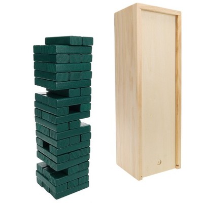 WE Games Wood Block Stacking Party Game - 12 in. Box  - Green Blocks