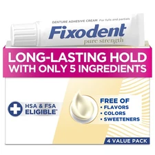 Fixodent Pure Strength Denture Adhesive 2.4Oz Pack Of 4 Strong Hold Performance