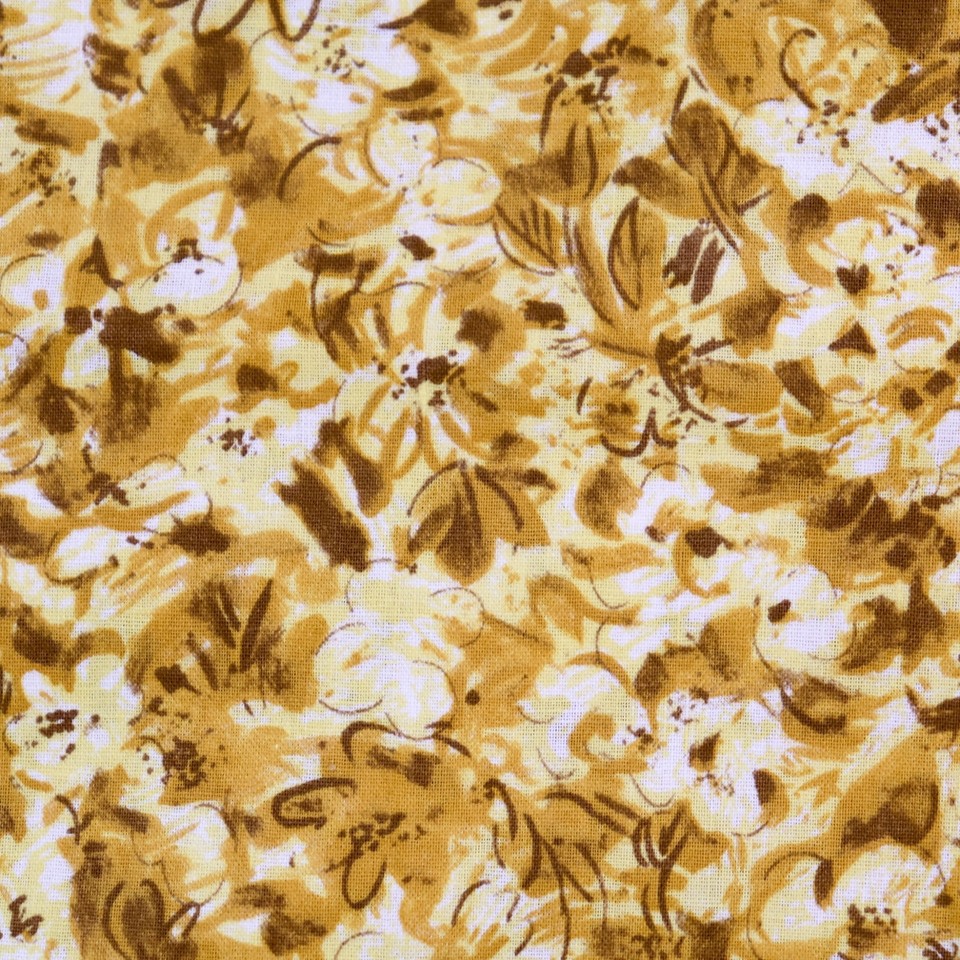 Vtg Floral Cotton Fabric Dressmaking 1960s Mustard Yellow Brown Floral ...
