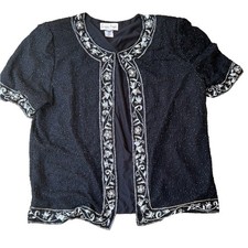 Laurence kazar vintage black silk beaded shell dressy jacket women's size L