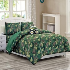 WPM Kids Collection Bedding 5 Piece Boys Army Green Full Size Comforter Set w...