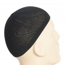 Black Knitted Kufi Hat Muslim Prayer Cap Skullcap Taqiyah Gold Style