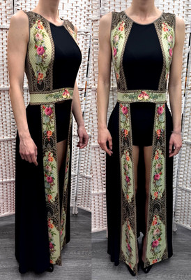 Michal Negrin  Elegant Full length Black  And  Floral Top Dress Size  - 38  -