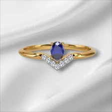 Pear shaped Blue Sapphire with Moissanite Diamond Ring for Women Bridal Jewelry