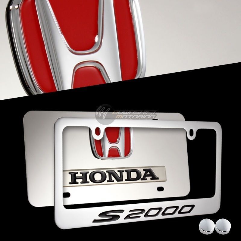 3D HONDA S2000 Stainless Steel License Plate Frame w/ Caps - 2PCS