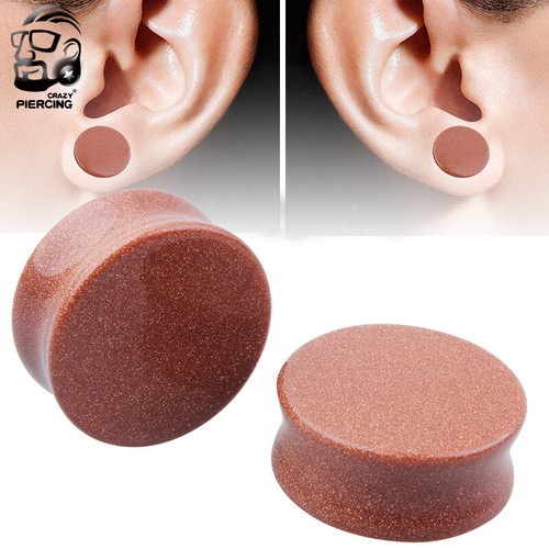 PAIR Organic Stone Ear Flesh Tunnel Plugs Ear Gauge Saddle Double Flare 5mm-25mm - Picture 43 of 60