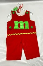 Mud Pie Initial Baby "M" Red Corduroy Boy's One Piece, 0-6 Mos, w/ Hanger