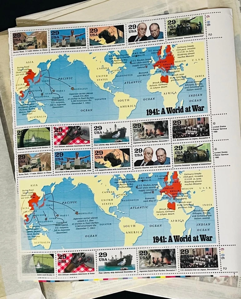 WWII 50th Anniversary Commemorative Stamps 1941-1945 Sets of 5 sheets of 20 - Image 2 of 4