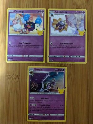 Pokemon Celebrations Cosmog, Cosmoem + Lunala 013-15/025 - Holo Rare NM/M -  NEW