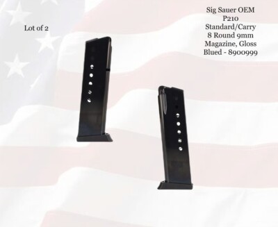 LOT of (2) Sig Sauer OEM P210 Standard/Carry 8rd 9mm Magazine, Blued - 8900999