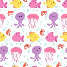 Fitted Cot Sheet 120 x 60 cm 100% Cotton - Bright, Fish, Ocean, Cartoon 300TC