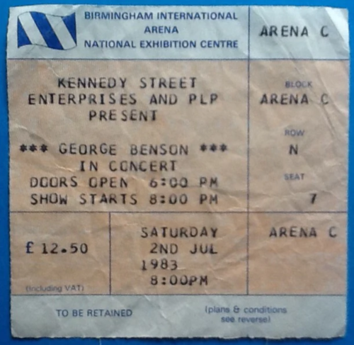 George Benson Original Used Concert Ticket NEC Birmingham 1983 - Afbeelding 1 van 1