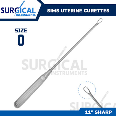 Sims Uterine Curettes 11'' (27.9cm), Sharp Blade, Size 0 Stainless German Grade