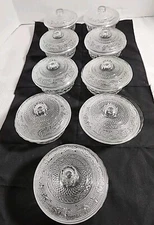 Lot Of 9 Vntg Clear Glass Bowl  Ice Cream Nuts Relish With Lids