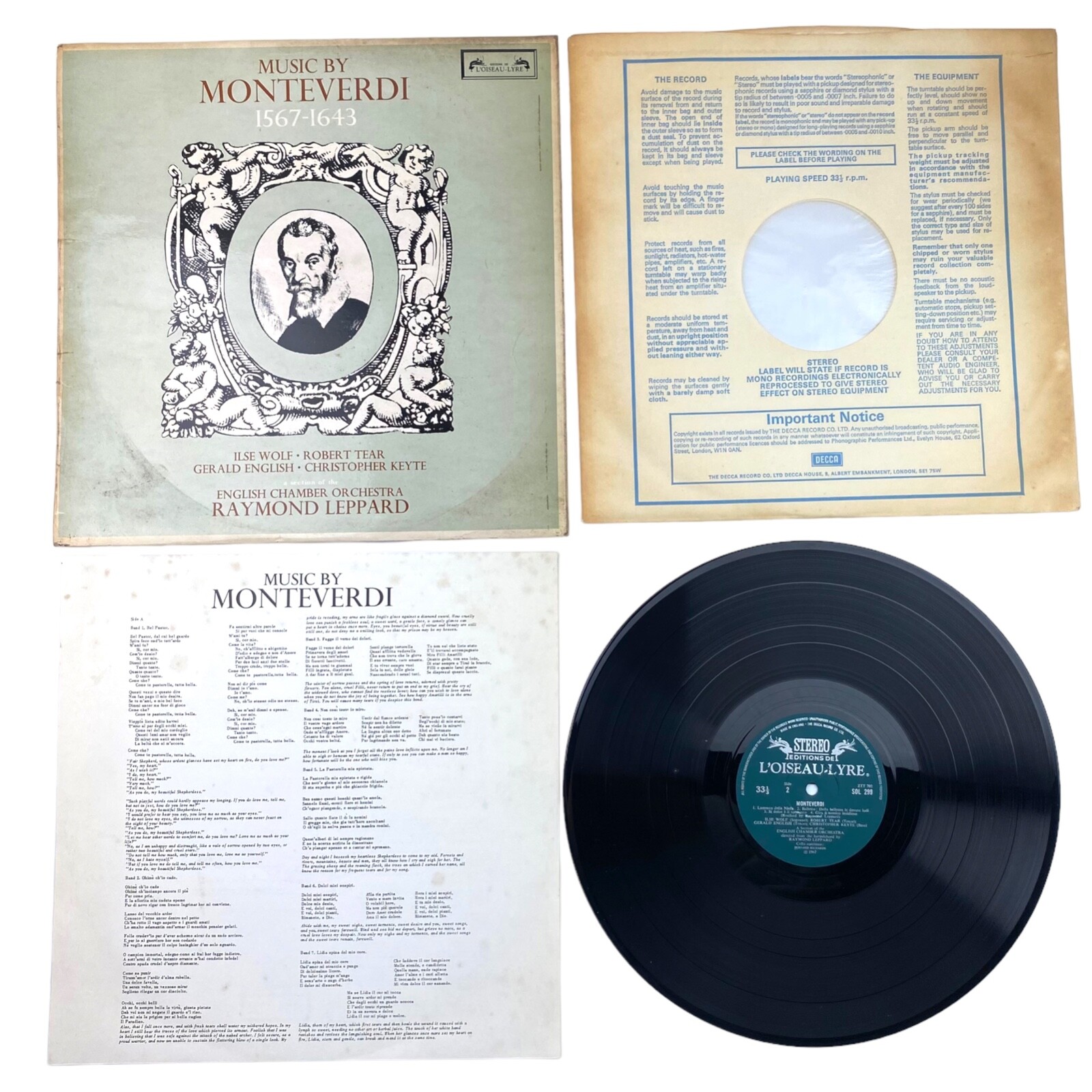 Monteverdi Vinyl Records 12 inch classical Raymond Leppard Rare-image