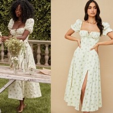 NEW HOUSE OF CB 'Tallulah' Ivory Floral PuffSleeve Midi Dress Size Large