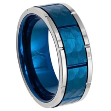 Tungsten Ring Band High Polished Beveled Edge with Notches Black For Men & Women