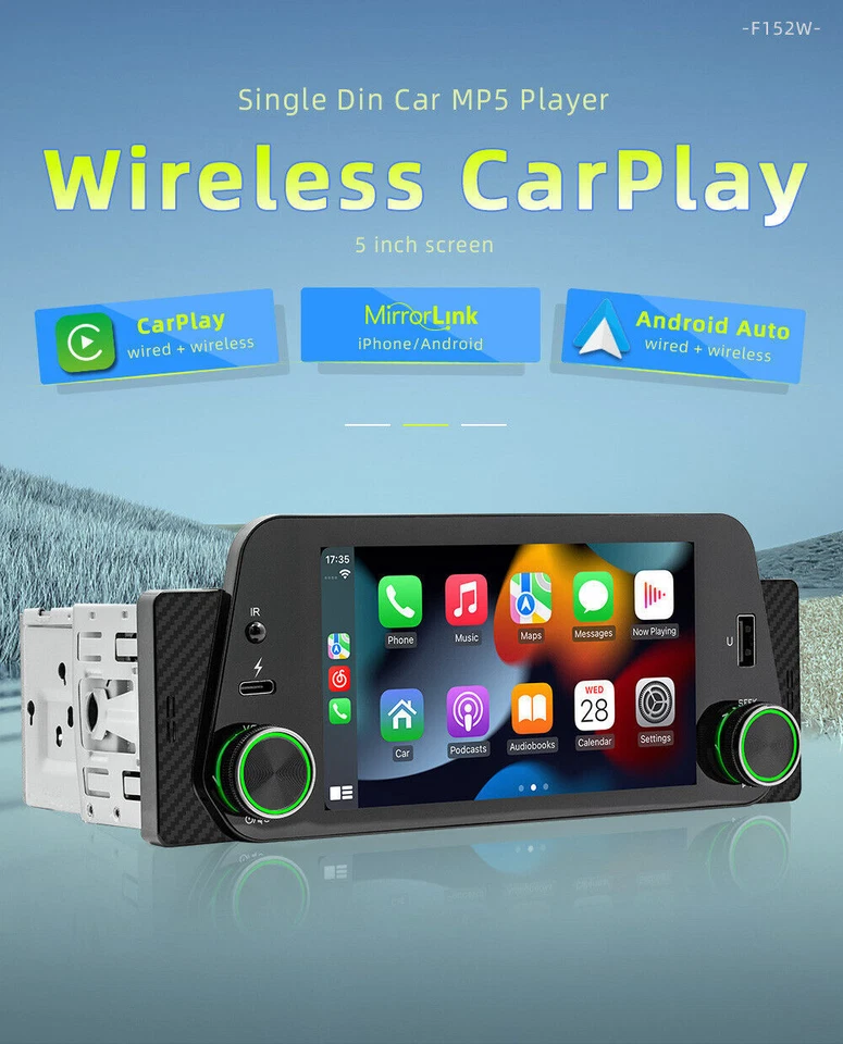 5in 1Din Radio CarPlay Android Auto Bluetooth Hands-free Mirror Link Car Stereo - Image 4 of 4