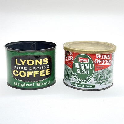 2X LYONS ORIGINAL BLEND REIN GEMAHLEN KAFFEEDOSEN VINTAGE WERBUNG