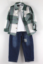 Boys 3-Piece Flannel Shirt Jeans and Tee Fowear Size 4-5 Multicolor NWT
