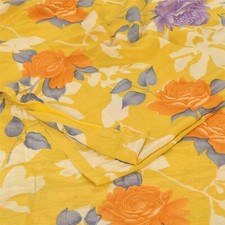 Sanskriti Vintage Saree Yellow Pure Crepe Silk Digital Floral Printed Sari 5 YD