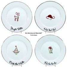 St. Nicholas Square TIS THE SEASON 9" Cocktail Plate Set 4P Christmas Tree Santa