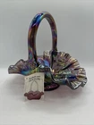 Bill Fenton Iridized Carnival Amethyst Purple Crimped Ruffled Basket HP w/Frit