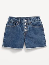 Old Navy Girl's High Waisted Wow Frayed Hem Jean Shorts - Dark Wash - Sz 8