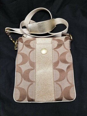 Coach Signature Jacquard North South Gold Lurex CROSSBODY