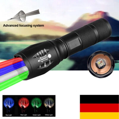 Zoom Taktisch 4 in 1 Taschenlampe RGBW Rot Grün Blau Weiß Licht LED Lampe DE