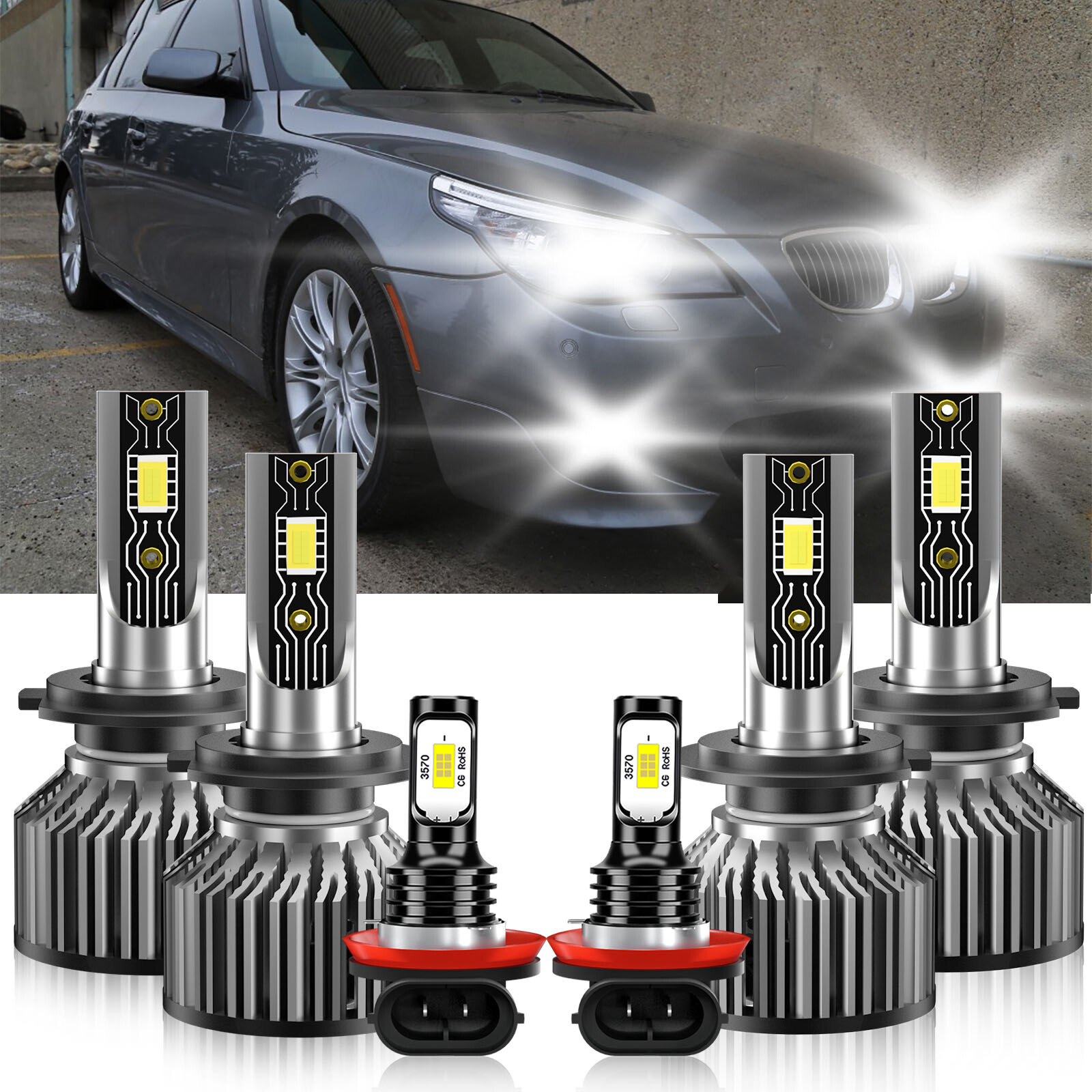 For BMW 535xi 2008-2008 6x LED Headlight High Low Beam+ Fog Light Bulbs Combo