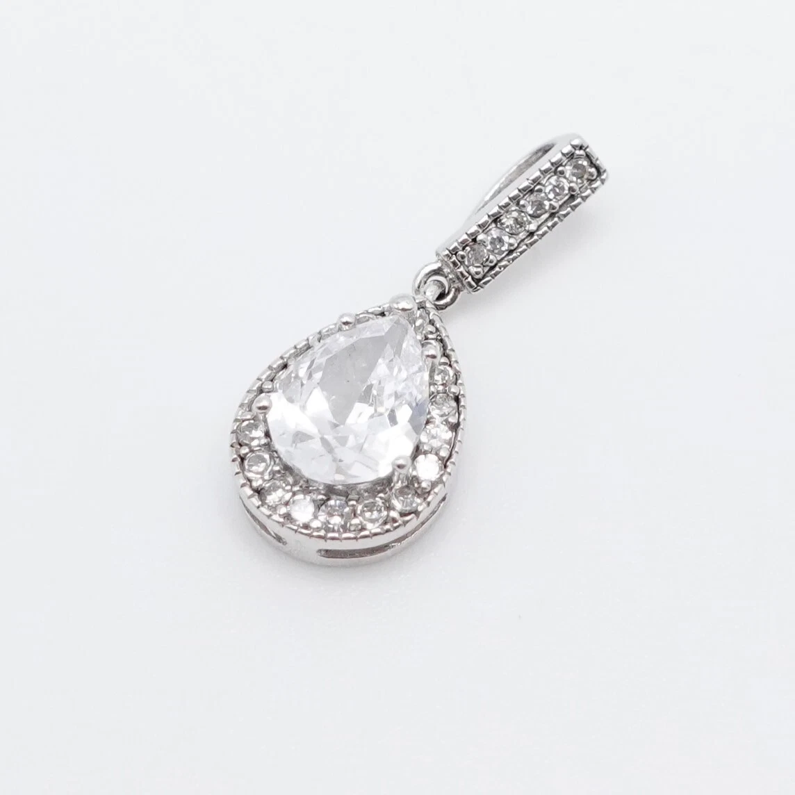 DBJ Sterling Silver Teardrop Clear CZ Cubic Zirconia Halo Small Charm Pendant