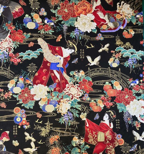 1/2 Geisha Girl Japanese oshiroi kimono Timeless 100% Cotton Fabric for Masks - Picture 1 of 2