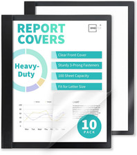 Heavy-Duty Report Covers with 3 Prongs, 100-Sheet Capacity, Black, 10Pack Plas