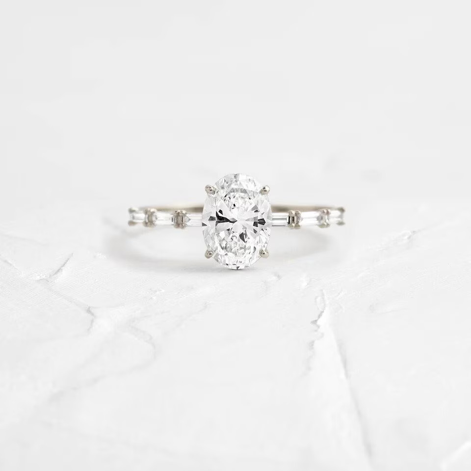 1.30ct F VS2 Oval Lab-Created Diamond 14K White Gold Pettit Side Stone Ring