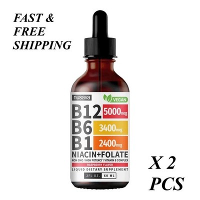 2 BOTTLES-Vitamin B12 and B6 Liquid Drops, B12 Sublingual Vitamin B Complex B12