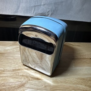 Vintage Marathon Light Blue Metal & Chrome Two Sided Compact Napkin Holder