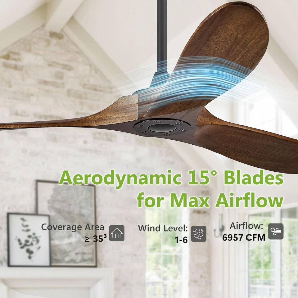 72 Inch Ceiling Fans without Lights Wood Large Ceiling Fan no Light and Remot... - Image 3 of 4