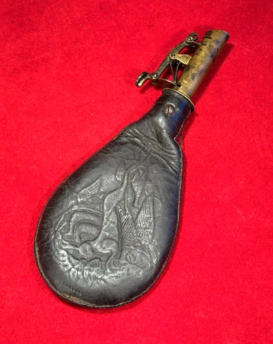 RARE CIVIL WAR ERA DARK LEATHER SHOT BAG / AMERICAN FLASK & CAP CO / WORKS GREAT