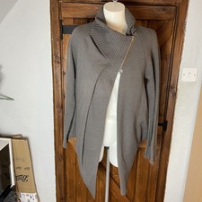 Crea Concept Women’s Brown Long Sleeve Wool Blend Asymmetric Zip Wrap Cardigan S