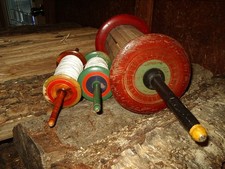 Vintage Wood-Bamboo Kite-Flying Line Winders-Painted-Decorative-LOT OF 3