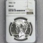 1922 Peace Silver Dollar NGC MS61 Philadelphia #001