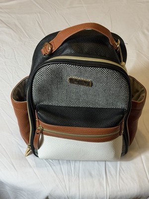 Itzy Ritzy Diaper Bag Backpack Black Brown Herringbone Vegan Leather Baby Bag