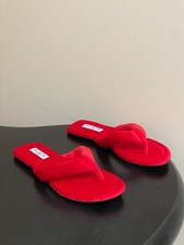 ALAÏA Women's Red Velvet Thong Flat Sandals — Size 37