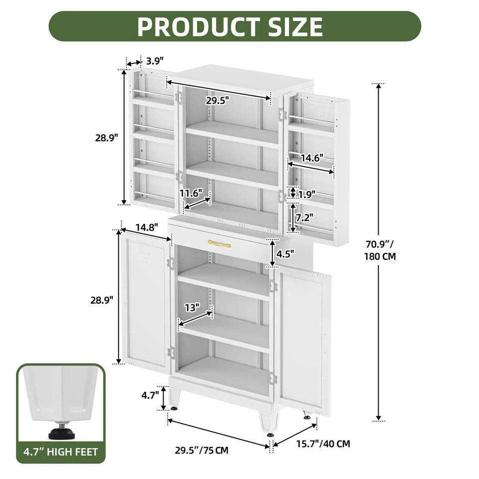 Organizador de gabinete de almacenamiento de despensa de cocina de metal de 71" con cajón de estante ajustable Foto 2 de 4