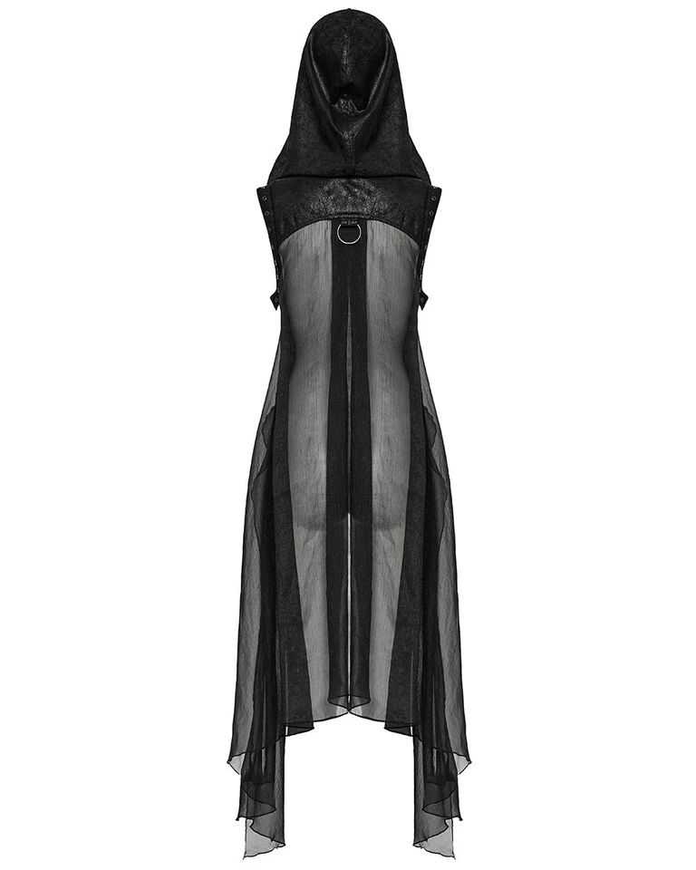 Punk Rave Womens Gothic Cyberpunk Hooded Harness Chiffon Cloak Cape - Image 2 of 4
